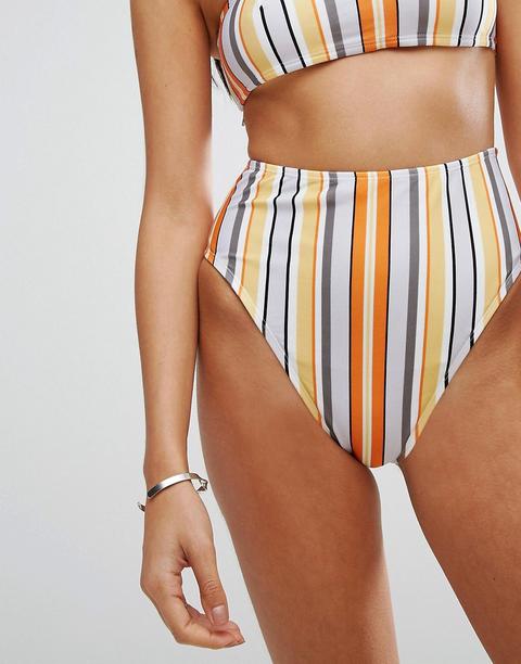 Braguitas De Bikini De Talle Alto Y Pernera Alta Con Estampado De Rayas Irregulares De Asos Design