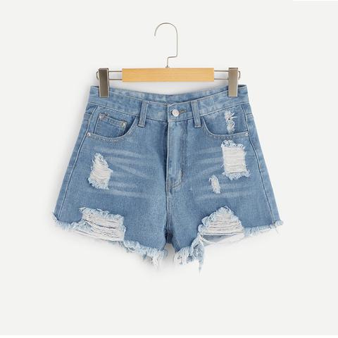 Shorts Denim Rotos Bajo Crudo