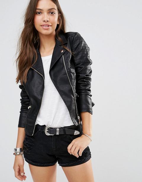 Chaqueta Biker De Efecto Cuero De New Look