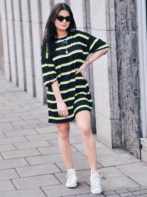 Dixie Striped Oversized Boyfriend Tee In Lime