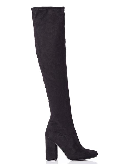 Black Over The Knee Block Heel Boots