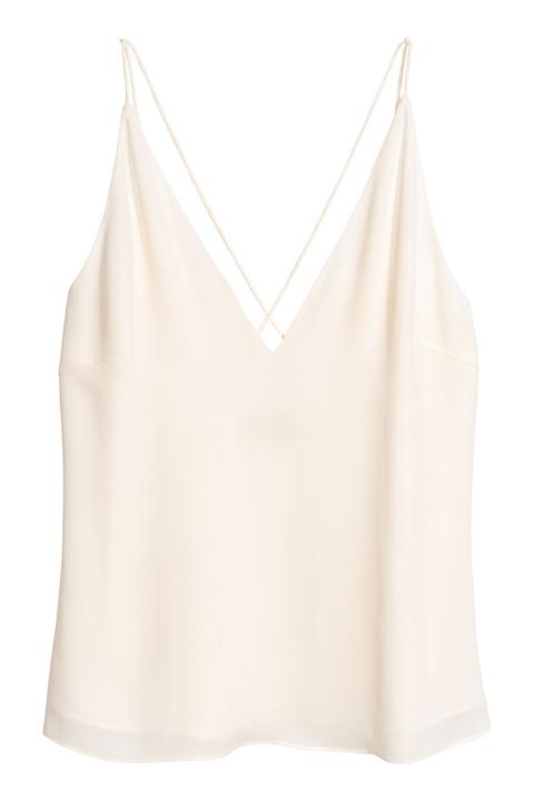 H & M - Top Con Scollo A V - Bianco