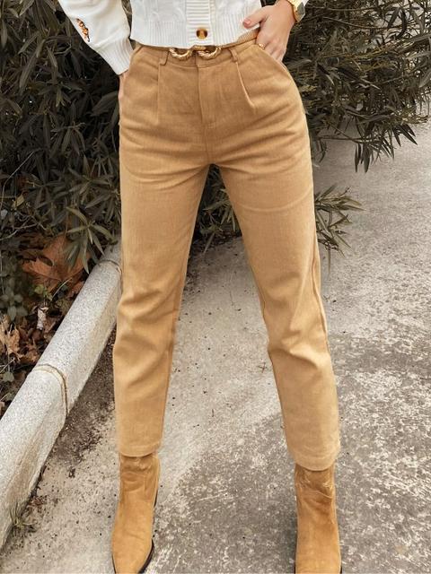 Zaful Pantalones Rectos Con Cremallera Y Bolsillo Light Khaki