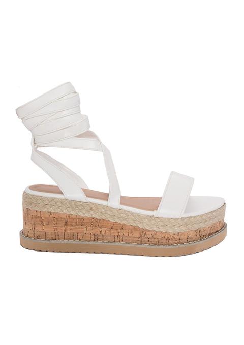 Jolene White Tie Up Espadrille Flatform Sandals