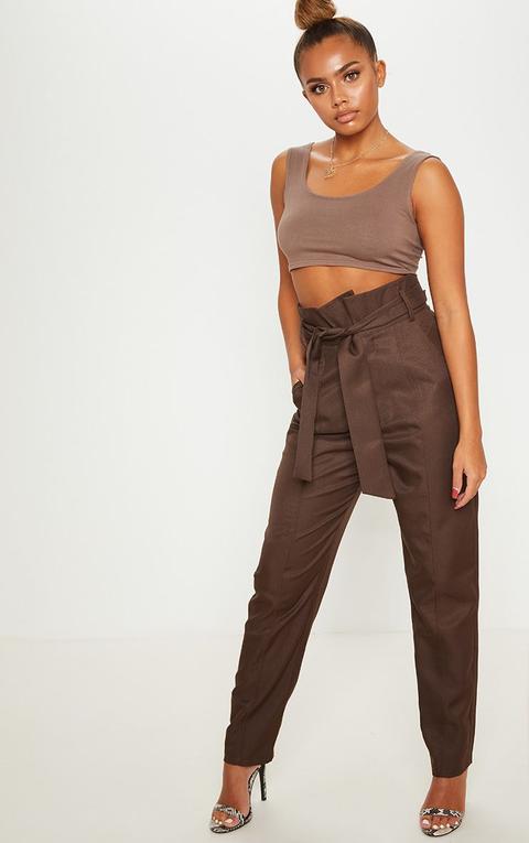 Chocolate Super High Waisted Tie Waist Trouser