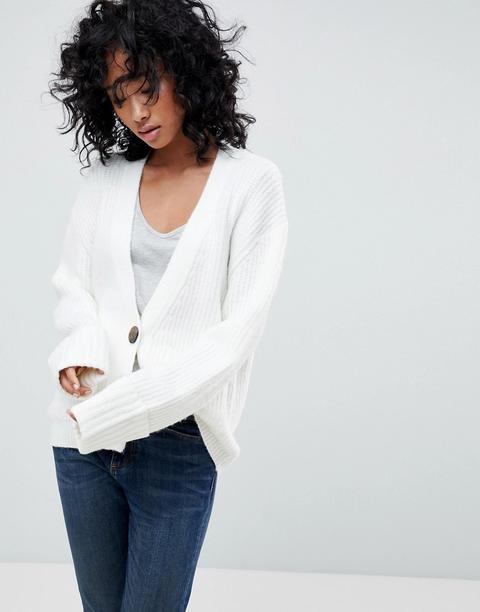 Asos - Cardigan Lavorato A Coste Oversize Con Bottoni - Crema