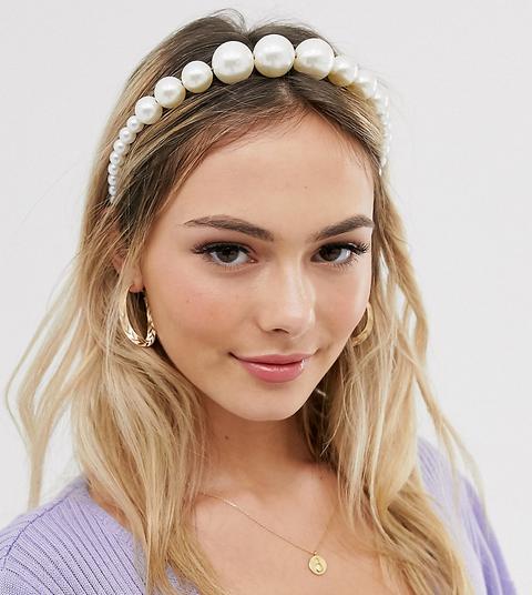 My Accessories London Exclusive Headband With Graduated Pearls-cream