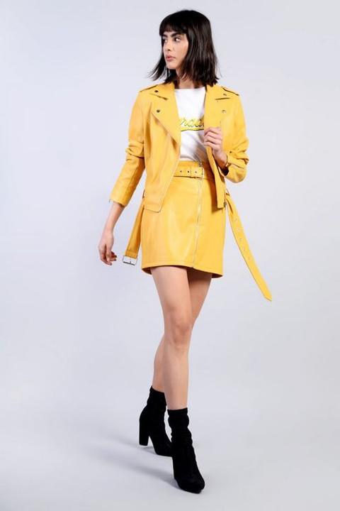 Womens **leather Look Biker Jacket By Glamorous - Yellow, Yellow