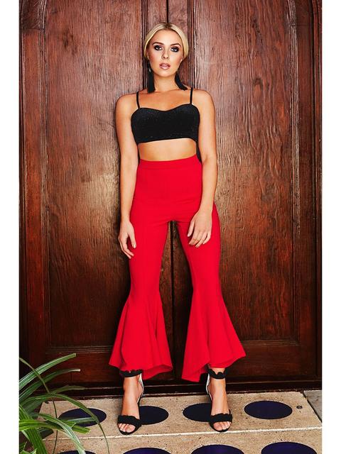 Red Frill Hem Trousers