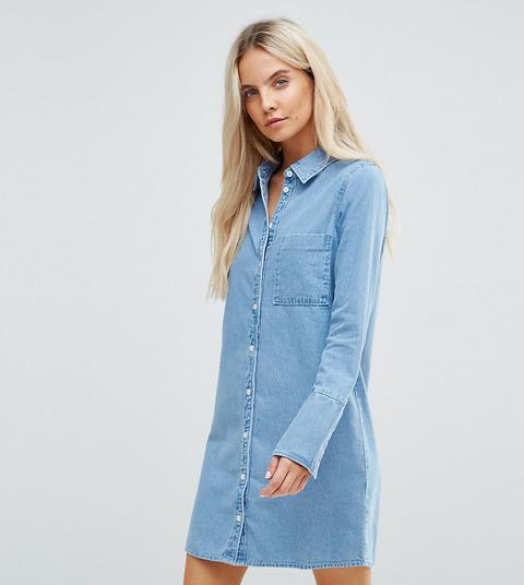 Asos Petite - Vestito Chemisier Di Jeans Con Polsini Ampi - Blu