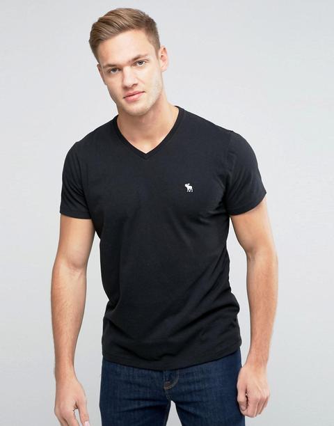 Camiseta De Corte Slim Con Cuello En V En Negro De Abercrombie & Fitch