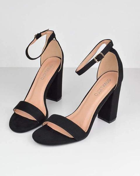 Annie - Black Ankle Strap Heeled Sandals