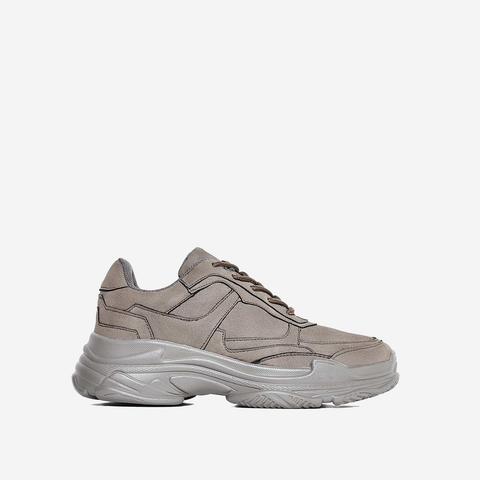 Blend Chunky Trainer In Grey Faux Suede, Grey