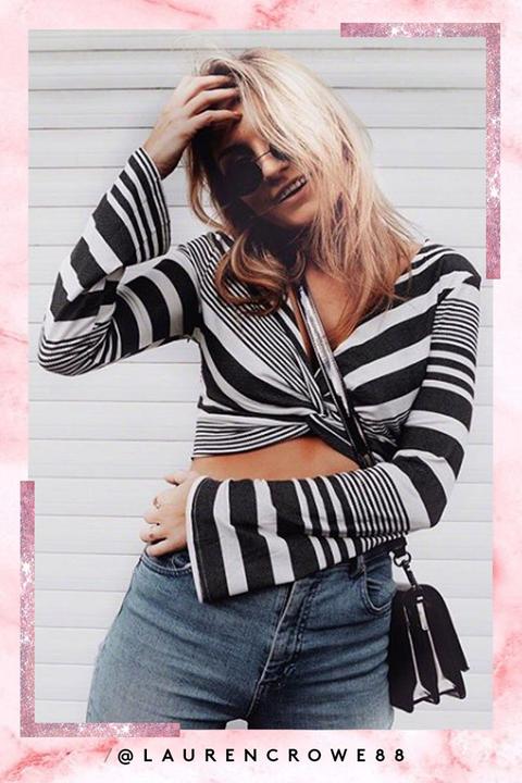 Holly Black/white Stripe Bell Sleeve Crop Top