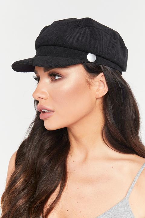 Veronica Black Cord Baker Boy Hat