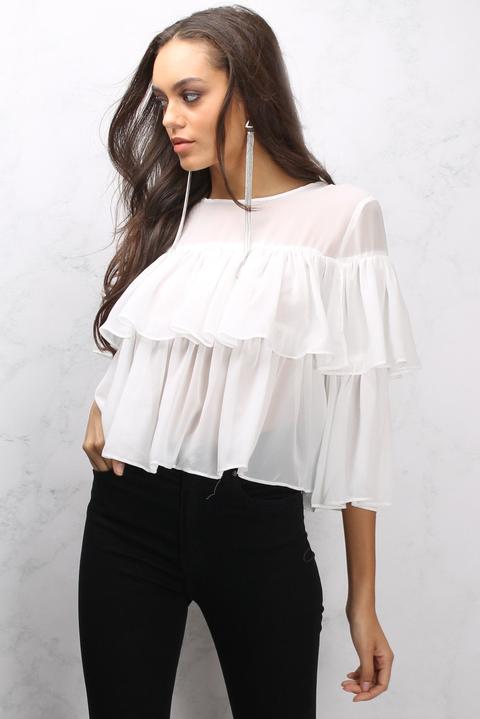 White Ruffle Smock Top