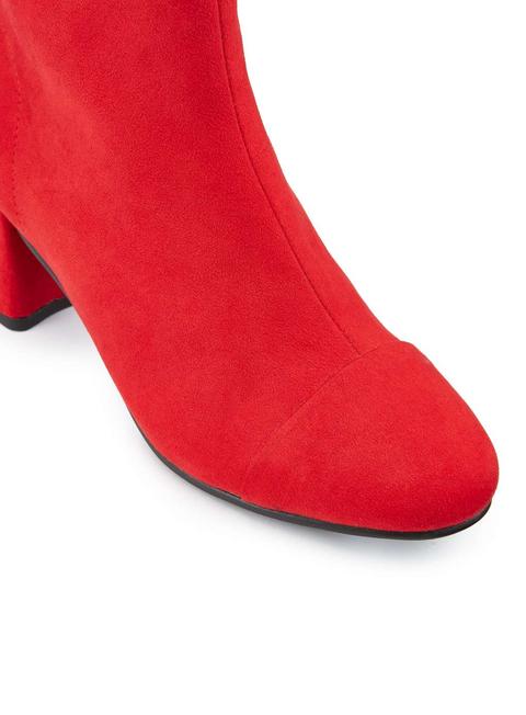 red faux suede boots