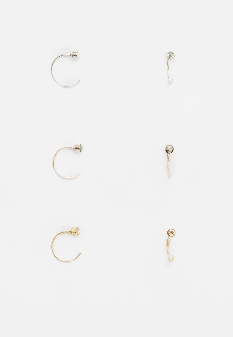 Pack Of 3 Studded Hoop Earrings