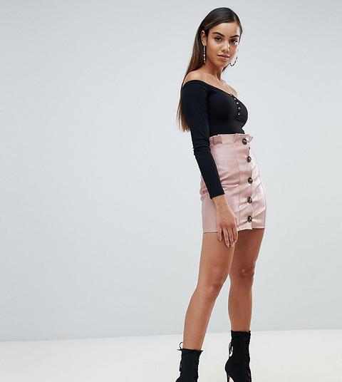 Esclusiva Missguided - Gonna In Pelle Sintetica Con Bottoni - Rosa