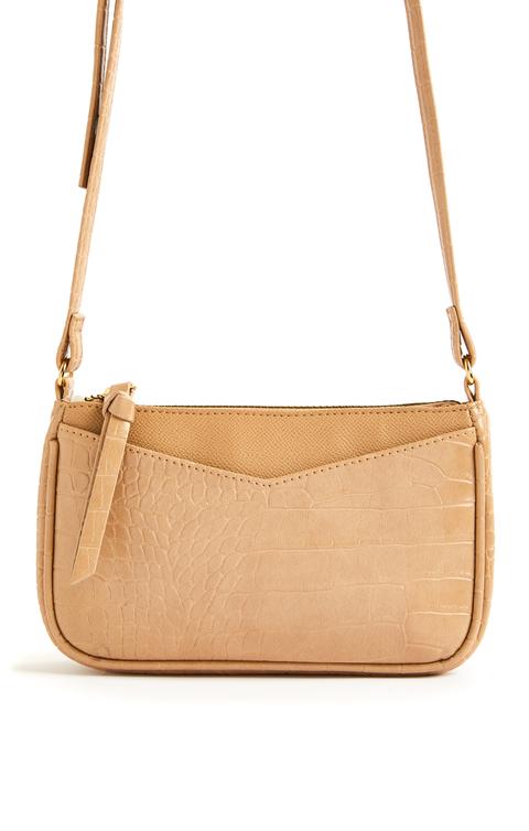 Bolso Cruzado Marrón De Piel Sintética Con Textura De Lagarto Y Bolsillo Abierto
