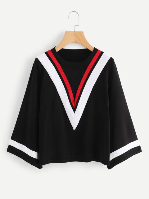 Chevron Stripe Kimono Sleeve Jersey Sweater