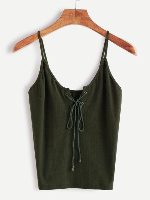 Green Lace Up Front Cami Top