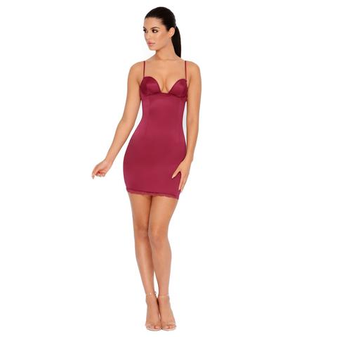 Lace Get It On Satin Mini Dress In Plum