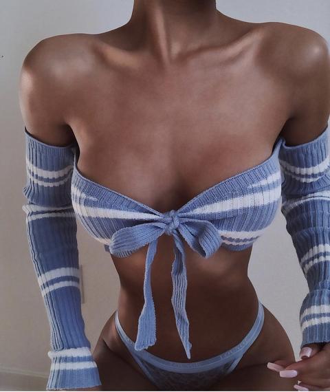 Zara Knit Striped Crop - Blue