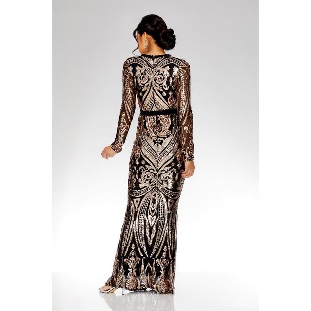 quiz black and gold fishtail dress