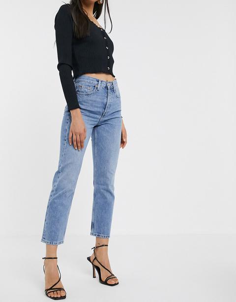 Topshop Editor Straight Leg Jeans In Bleach Wash-blue