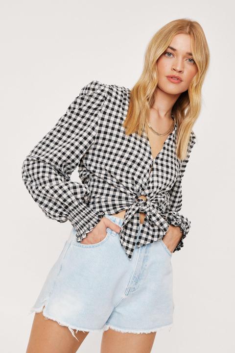 Womens Gingham Print Crop O