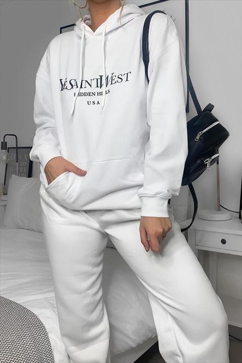 White Ye Saint Slogan Oversized Hoodie , White