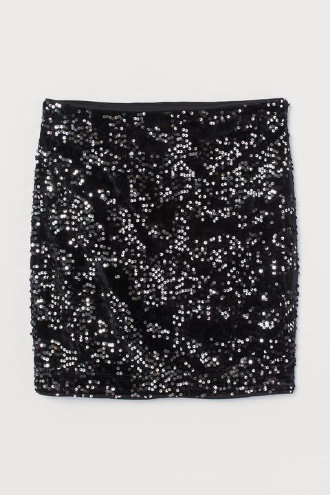 Falda De Lentejuelas En Velour - Negro