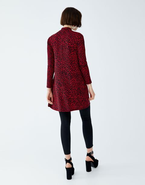 Vestito Mezzo Collo Leopardato Rosso