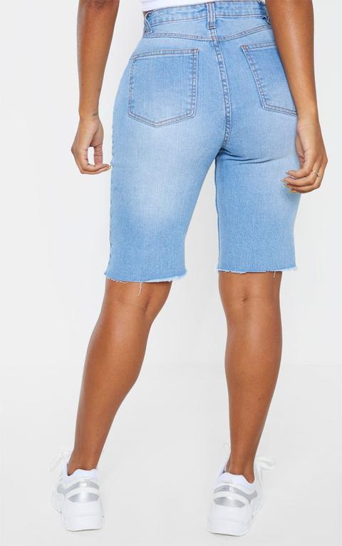 high waisted longline denim shorts