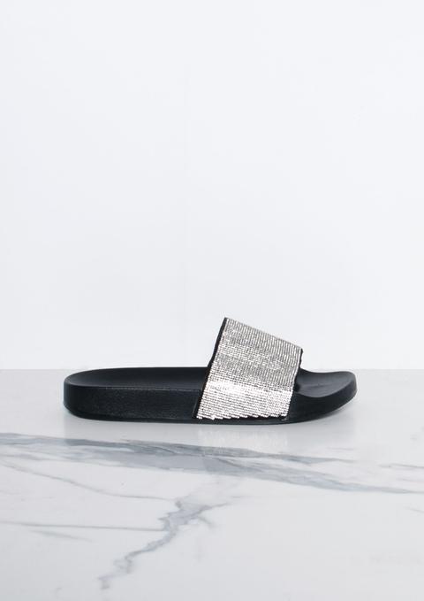 Lola Black Diamante Embellished Sliders