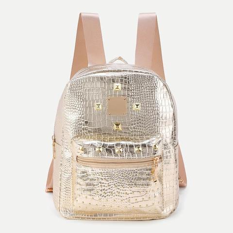 Studded Detail Crocodile Backpack