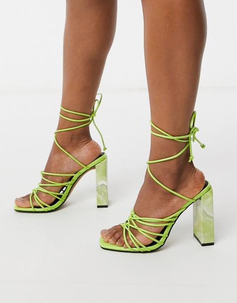 Asos Design Nourish Strappy Sandals With Marble Heel In Green