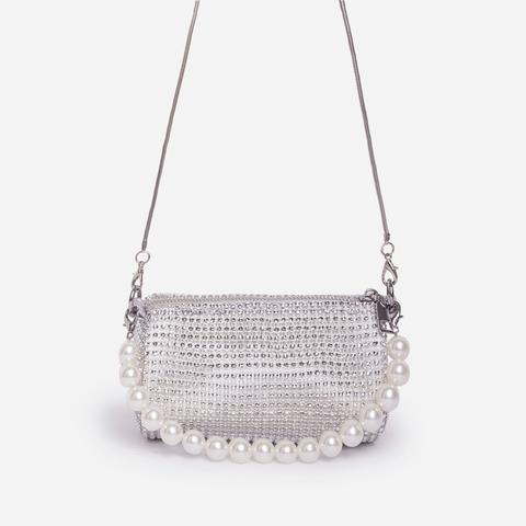 Alana Pearl Detail Baguette Bag In Silver,, Silver