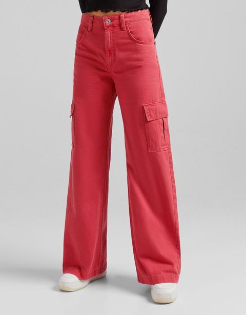 Wide-leg Twill Cargo Trousers