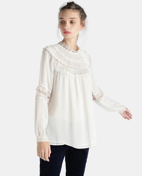 Tintoretto - Blusa De Mujer Con Fruncido Y Bordado