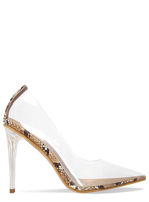 Neda Beige Snake Clear Stiletto Court Shoes