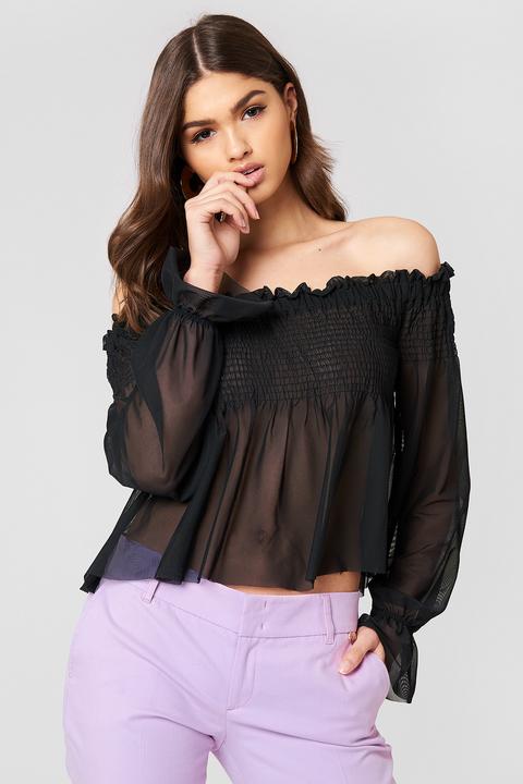 Mesh Smock Off Shoulder Top