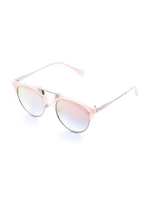 Pink Lens Sliver Arm Retro Style Sunglasses