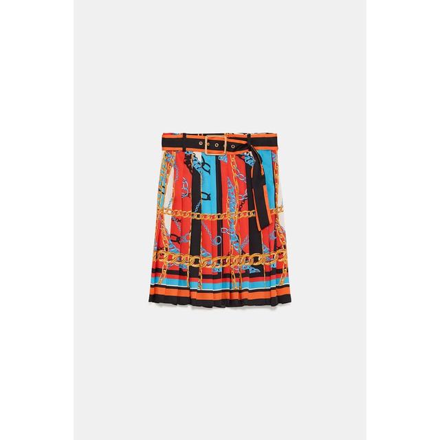 chain print pleated skirt zara