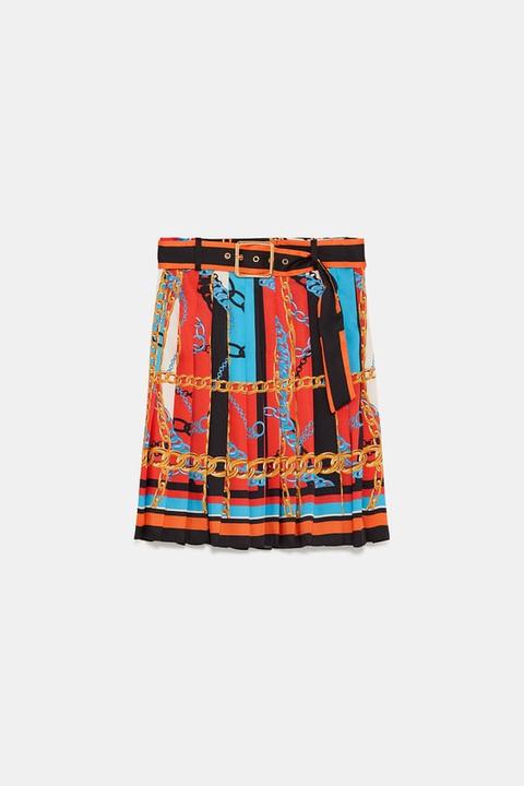zara chain print pleated skirt