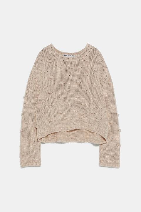 Pullover In Maglia Con Pompon