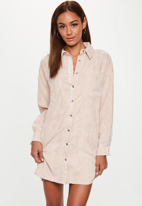 Tall Cream Oversized Cord Shirt Dress, Cream