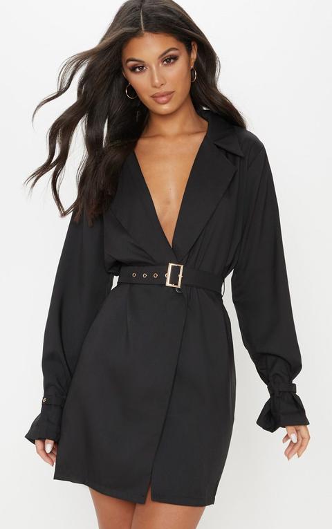 Black Buckle Detail Blazer Dress