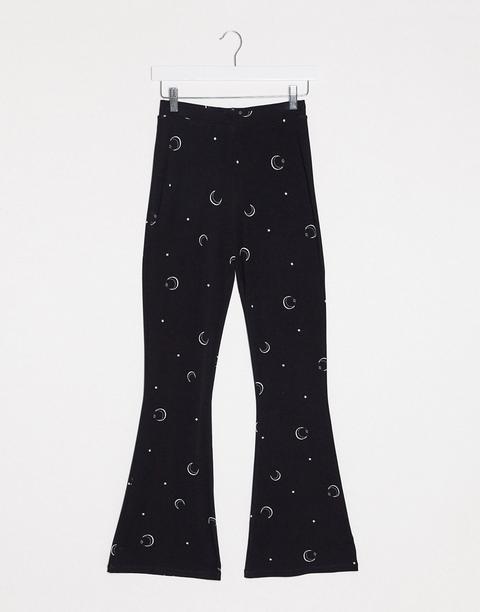 Asos Design Flare Legging In Moon Print-multi